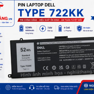 Pin Laptop Dell 722KK Chính Hãng Thay Thế – Dung Lượng 52Wh, Bảo Hành 6 Tháng