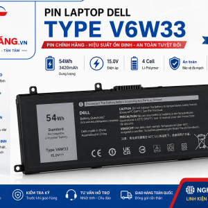 Pin Laptop Dell V6W33 Chính Hãng – 54Wh, 4 Cell Li-Polymer