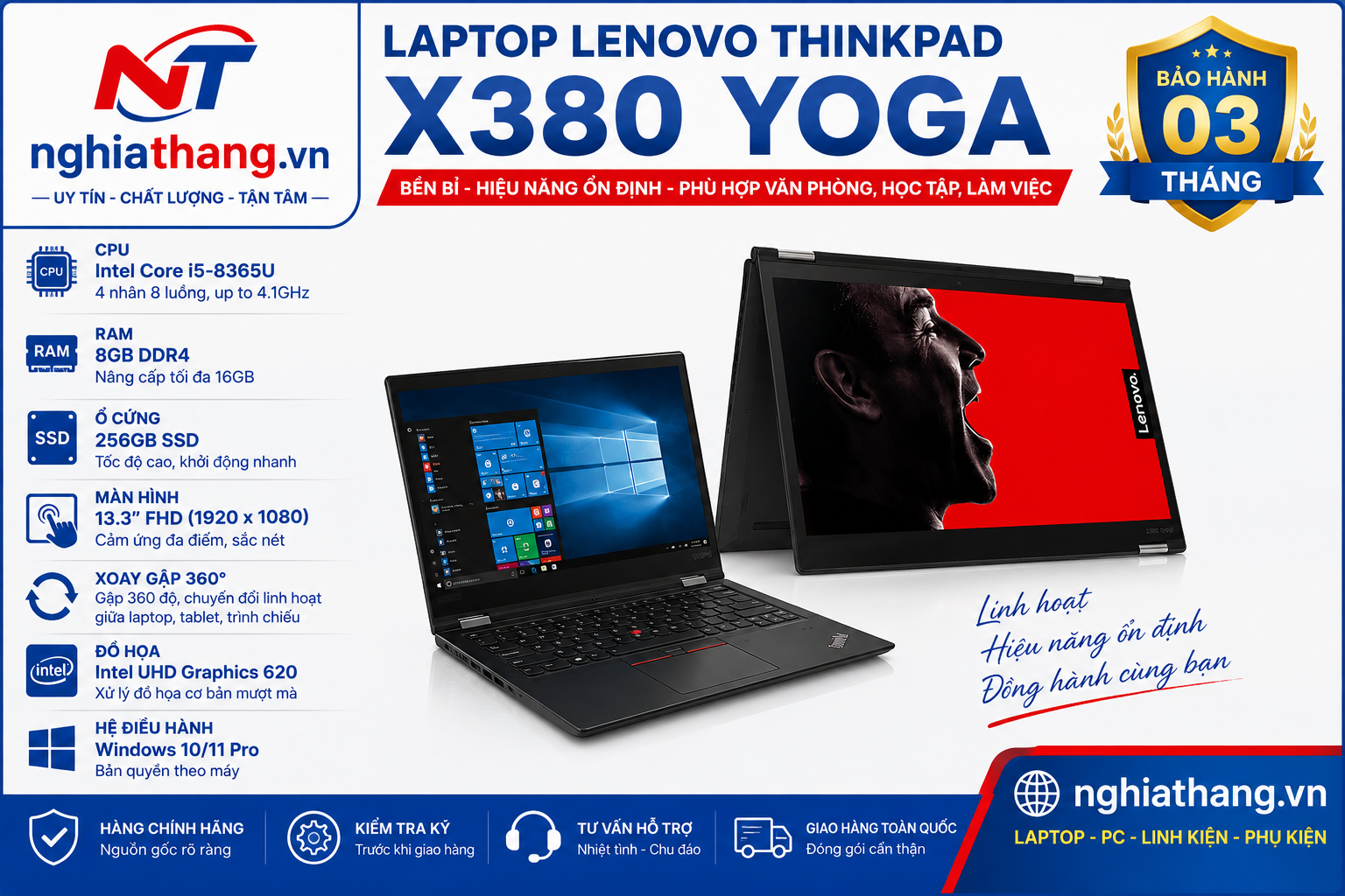 Lenovo Thinkpad X380 Yoga i5-8365U 8G/on-256G 13.3″ Cảm Ứng FHD Xoay Gập 360 độ